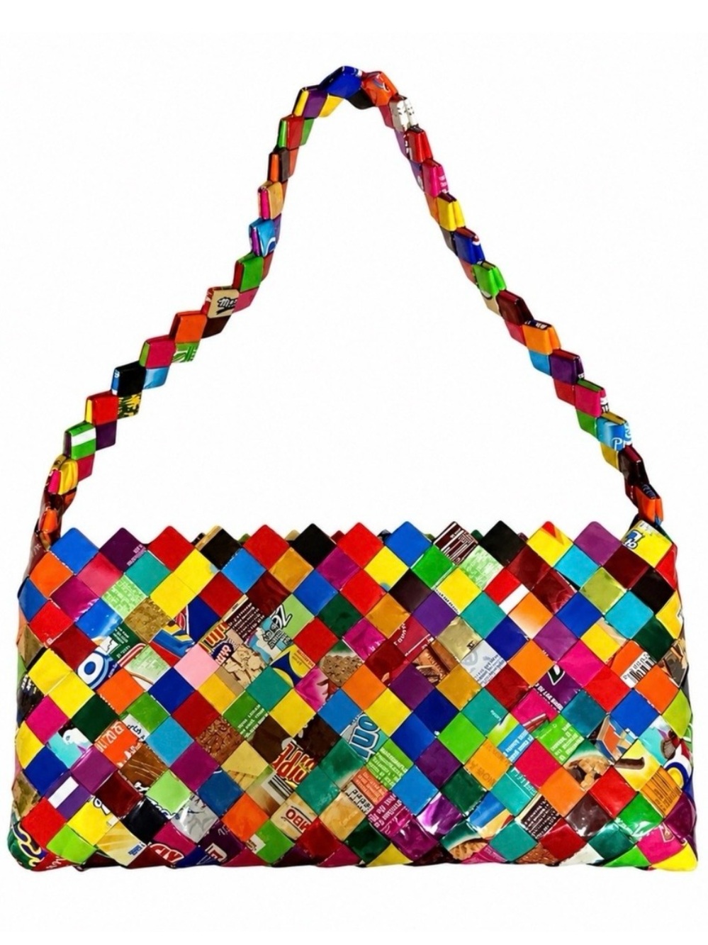 Upcycled Candy Wrapper Woven Bag Colorful Recycled Purse Zipper Top Eco Friendly
